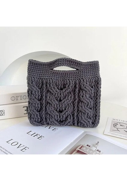 Koyu Gri Saf El Dokuma Basit Retro Çanta Kare Açık Boston Tarzı Yün Bayan Çanta (Yurt Dışından)