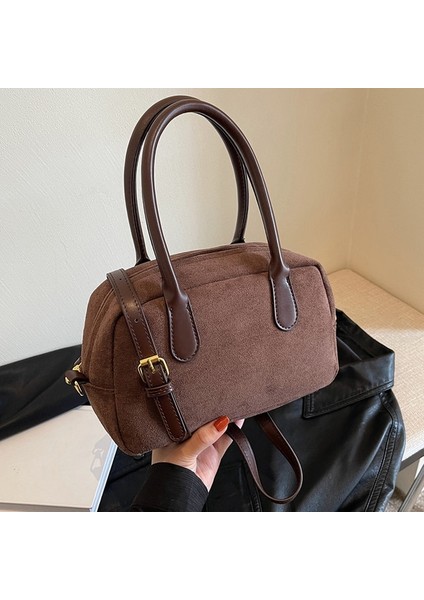 Kahve Kadın Rahat Satchel Çanta Ayarlanabilir Askı Pu Deri Şık Hobo Çanta Düz Renk Retro Crossbody Çanta Büyük Kapasiteli Askılı Çanta (Yurt Dışından)