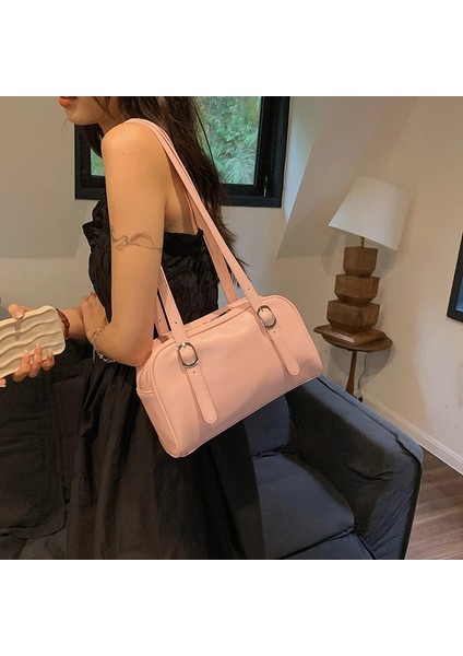 Beyaz 28X16X8CM Moods Banliyö Omuz Çantaları Kadınlar Için 2023 Lüks Tasarımcı Çanta Saf Renk Mini Boston Çanta Büyük Kapasiteli Yastık Koltukaltı Çanta (Yurt Dışından) fırsatları