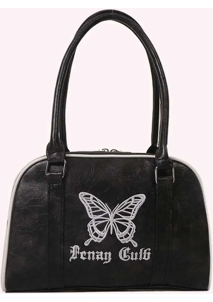 Kahverengi Kadın Deri Çanta Su Geçirmez Fermuar Omuz Çantası Işlemeli Kelebek Üst Kolu Çanta Satchel Hobo Çanta Kız Şık Çanta (Yurt Dışından)