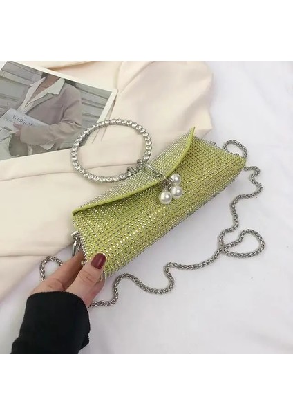 Yeşil Elmas Çanta Kadınlar Için Düğün Parti Kolu Çanta Bling Rhinestone Balo Parti Gelin Pırıltılı Akşam Debriyaj Kare Çanta Tote (Yurt Dışından)