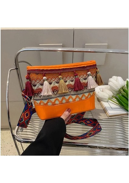 Turuncu Vintage Kadın Çanta Hmong Vintage Tote Messenger Hippi Etnik Omuz Çantası Nakış Boho 2023 (Yurt Dışından)
