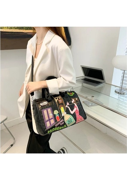 Siyah Avrupa ve Amerikan Işlemeli Üç Boyutlu Kadın Çantası Yeni Büyük Kapasiteli Omuz Çantası Boston Çanta Trendy Crossbody Çanta (Yurt Dışından) fiyatları
