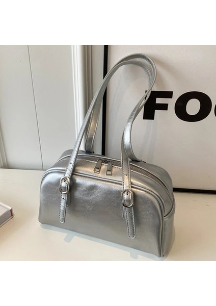 Gümüş Kadın Omuz Çantası Düz Renk Moda Çanta Ayarlanabilir Askı ile Crossbody Çanta Koltukaltı Çanta Iş Alışveriş Seyahat Için (Yurt Dışından)