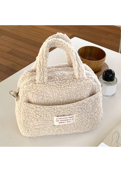 Bej Yumuşak Kabarık Küçük Crossbody Çanta Kadın 2024 Yüksek Kaliteli Peluş Mini Omuz Çantaları Kürklü Tasarımcı Çanta Bayanlar Katı Hobo Çanta (Yurt Dışından) fırsatları