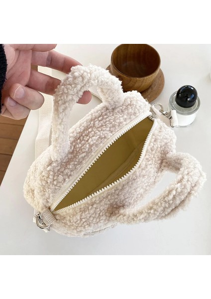 Açık Pembe Kadın Omuzdan Askili Çanta Fermuarlı Kürklü Tek Kollu Çanta Yumuşak Kabarık Satchel Çanta Düz Renk Kadın Kış Günlük Çanta (Yurt Dışından) fiyatları