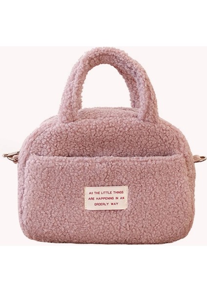 Açık Pembe Kadın Omuzdan Askili Çanta Fermuarlı Kürklü Tek Kollu Çanta Yumuşak Kabarık Satchel Çanta Düz Renk Kadın Kış Günlük Çanta (Yurt Dışından) indirimleri