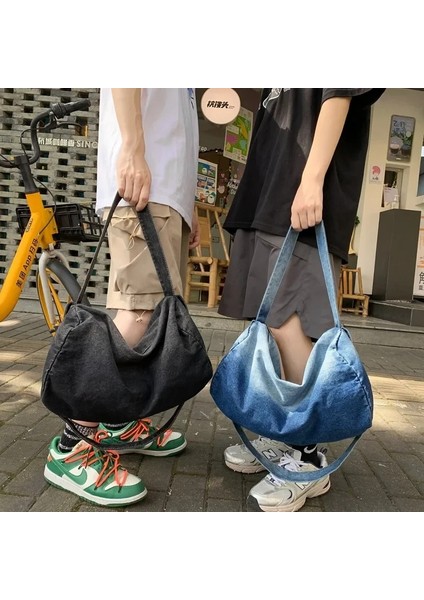 Siyah Kadın Degrade Renk Denim Hobo Hımbıl Omuz Çantası Y2K Grunge Rahat Sokak Büyük Kapasiteli Kot Kumaş Boston Yan Tek Kollu Çanta (Yurt Dışından) modelleri