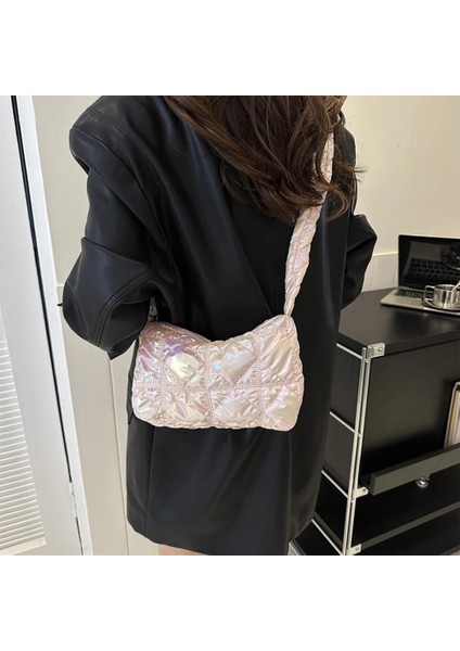 Beyaz Kapitone Nakış Ipliği Crossbody Çanta Bulut Pilili Kadın Omuz Çantası Renkli Ipli Bayan Çanta Aşağı Basit Satchel (Yurt Dışından) fiyatları