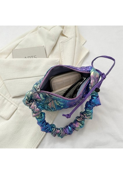 Beyaz Kapitone Nakış Ipliği Crossbody Çanta Bulut Pilili Kadın Omuz Çantası Renkli Ipli Bayan Çanta Aşağı Basit Satchel (Yurt Dışından) fırsatları