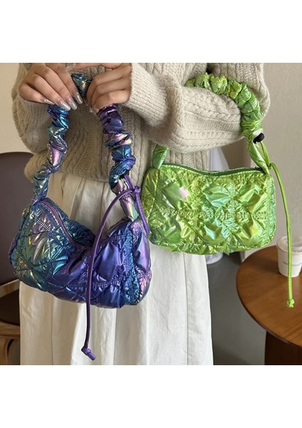 Beyaz Kapitone Nakış Ipliği Crossbody Çanta Bulut Pilili Kadın Omuz Çantası Renkli Ipli Bayan Çanta Aşağı Basit Satchel (Yurt Dışından) indirimleri