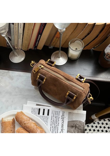 Auburn Vintage Pazen Çok Yönlü Tek Omuz Çapraz Küçük Çanta Yastık Çanta Boston Taşınabilir Kadın Çantası Lüks El Bayan Çantaları Y2K (Yurt Dışından) fırsatları