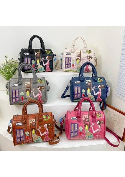 Siyah Avrupa ve Amerikan Işlemeli Üç Boyutlu Kadın Çantası Yeni Büyük Kapasiteli Omuz Çantası Boston Çanta Trendy Crossbody Çanta (Yurt Dışından) indirimleri