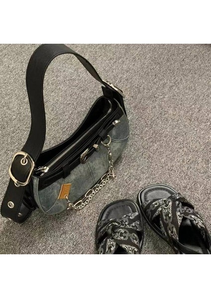 Mavi Retro Amerikan Moda Yüksek Kapasiteli Çanta Denim Kumaş Kadın Çanta Çanta Cep Büyük Kapasiteli Boston Crossbody Çanta (Yurt Dışından) indirimleri