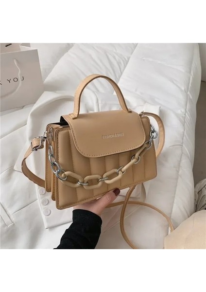 Sarı 22X15X8 cm Yeni Moda Doku Kalın Zincir Omuz Çantası Mini Hafif Crossbody Çanta Kişilik Seyahat Çok Renkli Omuz Çantası Kadın (Yurt Dışından) modelleri