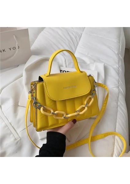 Sarı 22X15X8 cm Yeni Moda Doku Kalın Zincir Omuz Çantası Mini Hafif Crossbody Çanta Kişilik Seyahat Çok Renkli Omuz Çantası Kadın (Yurt Dışından) indirimleri