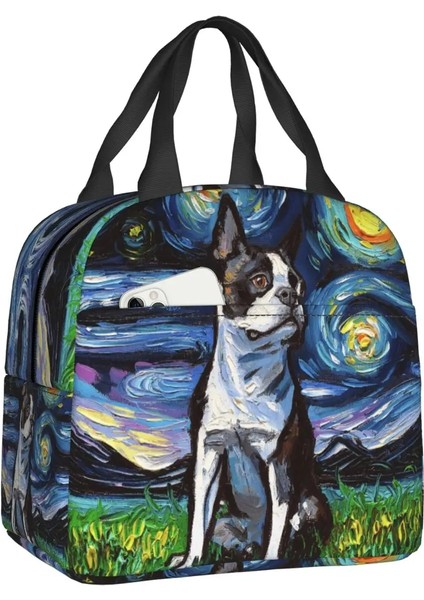 JYJCB-7638 22X20X13 cm Yıldızlı Gece Boston Terrier Köpek Yalıtımlı Öğle Yemeği Çantası Su Geçirmez Termal Soğutucu Öğle Yemeği Kutusu Kadınlar Çocuklar Için Okul Piknik Gıda Tote (Yurt Dışından) fiyatları
