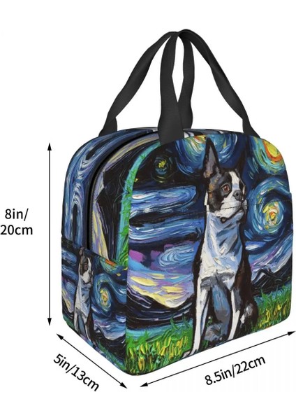 JYJCB-7638 22X20X13 cm Yıldızlı Gece Boston Terrier Köpek Yalıtımlı Öğle Yemeği Çantası Su Geçirmez Termal Soğutucu Öğle Yemeği Kutusu Kadınlar Çocuklar Için Okul Piknik Gıda Tote (Yurt Dışından) indirimleri