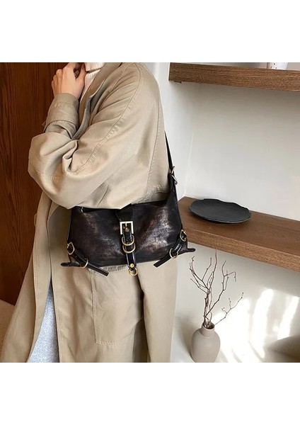 Siyah 31X16X7 cm Trendy Y2K Hobos Shouler Kadınlar Için Crossbody Çanta Çanta Çantalar 2023 Yeni Vintage Bayan Haberci Çanta Marka Tasarımcısı (Yurt Dışından)