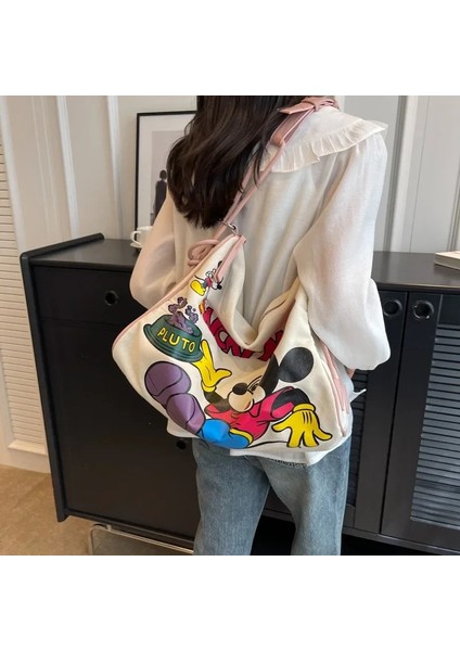 Kötü Kalite3 Disney Mickey Mouse Kanvas Omuz Askılı Çanta Kadın 2023 Büyük Kapasiteli Moda Çapraz Vücut Çanta Kısa Seyahat Boston Çanta (Yurt Dışından) fırsatları