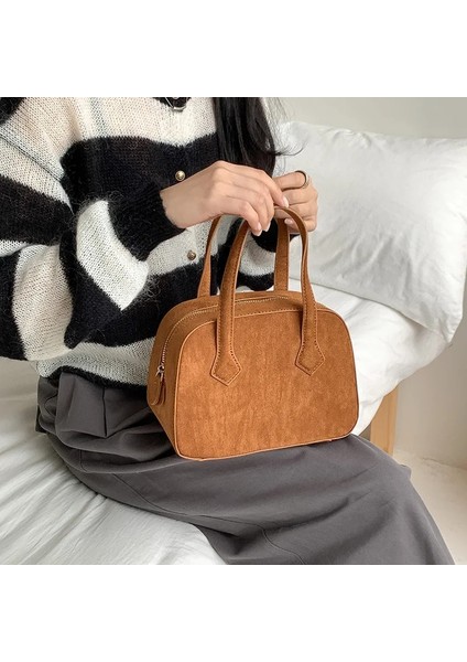 Siyah 22X13X15.5CM Rahat Sahte Süet Kadın Tasarımcı Çanta Lüks Boston Çanta Kadınlar Için 2024 Küçük Tote Debriyaj Kadın Işe Gidiş Çanta Çantalar Chic (Yurt Dışından) fiyatları