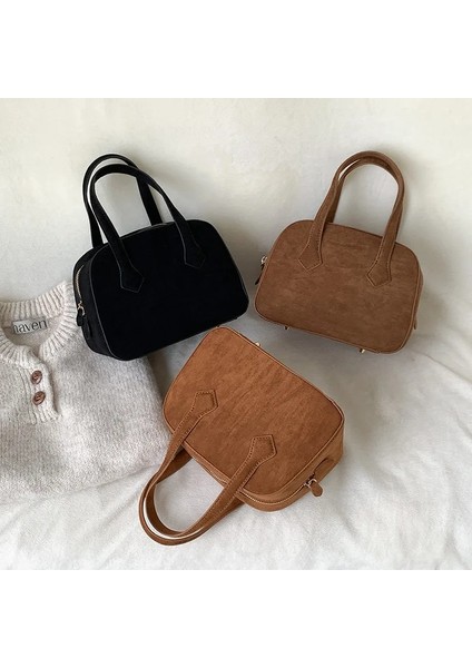 Siyah 22X13X15.5CM Rahat Sahte Süet Kadın Tasarımcı Çanta Lüks Boston Çanta Kadınlar Için 2024 Küçük Tote Debriyaj Kadın Işe Gidiş Çanta Çantalar Chic (Yurt Dışından) modelleri