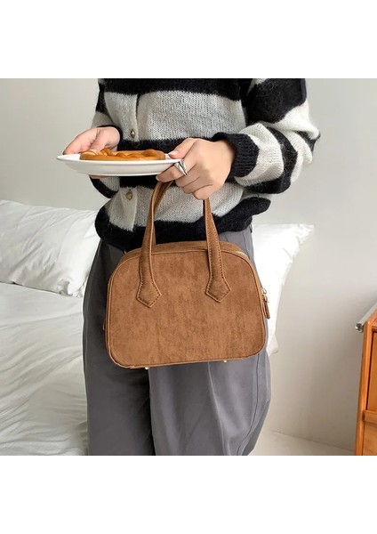 Siyah 22X13X15.5CM Rahat Sahte Süet Kadın Tasarımcı Çanta Lüks Boston Çanta Kadınlar Için 2024 Küçük Tote Debriyaj Kadın Işe Gidiş Çanta Çantalar Chic (Yurt Dışından) fırsatları