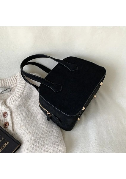 Siyah 22X13X15.5CM Rahat Sahte Süet Kadın Tasarımcı Çanta Lüks Boston Çanta Kadınlar Için 2024 Küçük Tote Debriyaj Kadın Işe Gidiş Çanta Çantalar Chic (Yurt Dışından) indirimleri