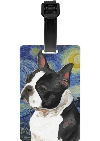 Stil 7 Özel Boston Terrier Sanat Van Gogh Yıldızlı Gece Bagaj Etiketi Isim Kartı ile Yavru Köpek Sanat Hayvan Kimlik Etiketi Seyahat Çantası Bavul (Yurt Dışından) fiyatları