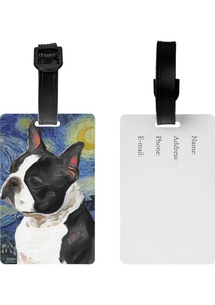 Stil 7 Özel Boston Terrier Sanat Van Gogh Yıldızlı Gece Bagaj Etiketi Isim Kartı ile Yavru Köpek Sanat Hayvan Kimlik Etiketi Seyahat Çantası Bavul (Yurt Dışından) modelleri