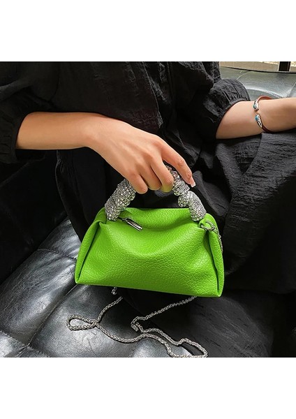 Yeşil (14CM-24CM-15CM) Kadın Çanta ve Çanta Balo Debriyaj Tasarımcısı Boston Çanta 2023 Marka Kova Çantalar Glitter Kristal Omuz Çantası Zincir Crossbody Çanta (Yurt Dışından) modelleri
