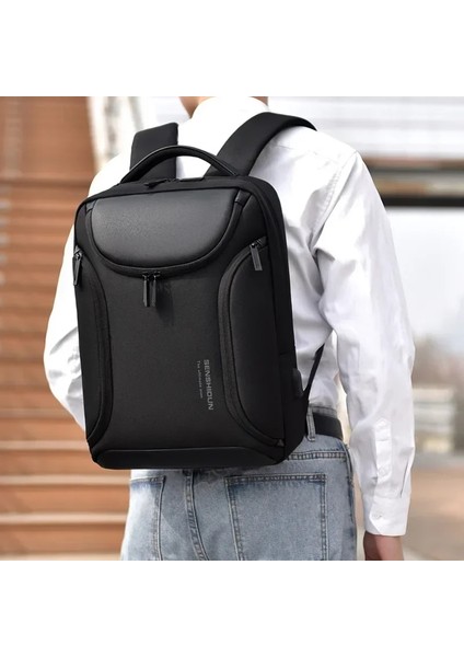 Siyah 30X12X41CM Iş Sırt Çantası Trendy Erkek Sırt Çantaları Çok Katmanlı Açık Seyahat Çantası Su Geçirmez Laptop Çantası USB Erkek Üniversite Öğrencisi Schoolbag (Yurt Dışından)