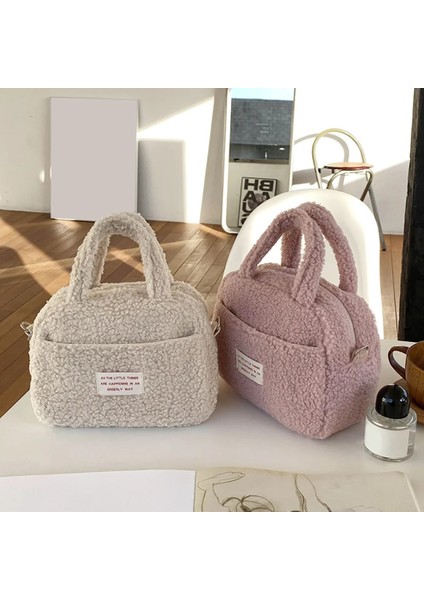 Bej Kadın Tote Çanta Fermuarlı Üst Kolu Çanta Yumuşak Kabarık Satchel Çanta Düz Renk Kadın Kış Günlük Çanta (Yurt Dışından) fiyatları