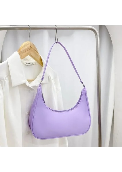 Mor Kadın Naylon Omuz Çantası 2023 Moda Katı Küçük Kanvas Koltukaltı Çanta Çanta Tasarımcısı Çanta Debriyaj Çantalar ve Çantalar (Yurt Dışından)
