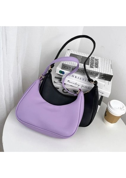 Mor Kadın Naylon Omuz Çantası 2023 Moda Katı Küçük Kanvas Koltukaltı Çanta Çanta Tasarımcısı Çanta Debriyaj Çantalar ve Çantalar (Yurt Dışından) fiyatları