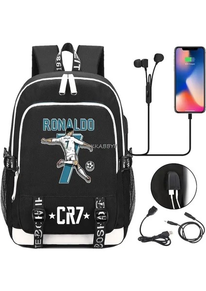 Resim Renk Cr7 Sırt Çantası Iş Eğlence Bilgisayar Sırt Çantası Kadın Erkek Patchwork Dizüstü Gençler Okul Çantaları USB Seyahat Mochilas (Yurt Dışından)