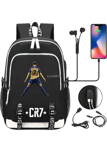 Resim Renk Cr7 Sırt Çantası Iş Eğlence Bilgisayar Sırt Çantası Kadın Erkek Patchwork Dizüstü Gençler Okul Çantaları USB Seyahat Mochilas (Yurt Dışından)