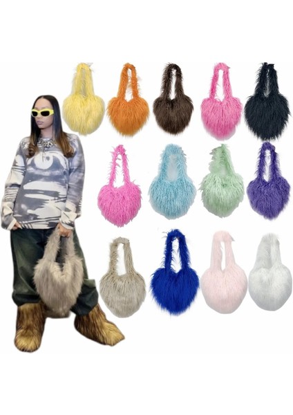 Kahverengi Şeftali Kalp Çanta Kadın Plaj Yün Kürk Kalp Şeklinde Sevimli Crossbody Omuz Çantası (Yurt Dışından) fiyatları