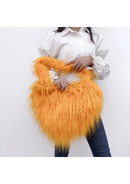 Kahverengi Şeftali Kalp Çanta Kadın Plaj Yün Kürk Kalp Şeklinde Sevimli Crossbody Omuz Çantası (Yurt Dışından) indirimleri