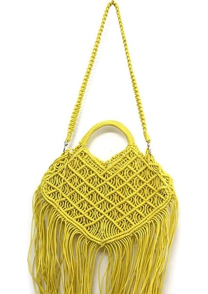 70 cm Askı Sarı Içi Boş El Yapımı Pamuk Halat Çanta Saman Dokuma Çanta Kadınlar Için Moda Püskül Çanta Bayan Yaz Lüks Marka Omuz Çantası Çantalar (Yurt Dışından)
