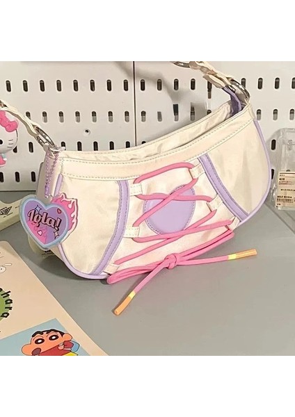 Bej Sadece Çanta Tatlı Y2K Aşk Bayanlar Küçük Omuz Çantası Moda Kadın Ipli Koltuk Altı Çanta Basit Naylon Kadın Çanta Debriyaj Çanta (Yurt Dışından)
