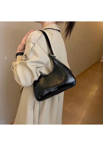 Siyah 25CMX12CMX6CM Lüks Marka Omuz Çantaları Kadınlar Için Moda Trendi Deri Koltukaltı Çanta Yarım Ay Tasarımcı Kadın Çanta ve Çantalar (Yurt Dışından)
