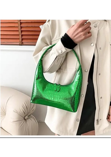 Yeşil Y2K Tarzı Koltuk Altı Çanta Kadın Küçük Taş Desen Omuz Çantaları Kore Moda Altın Çanta ve Çantalar Bayan Koltukaltı Çanta (Yurt Dışından)