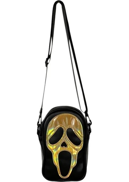 Lazer Altın 17 8 23 cm Miyagawa Çapraz Vücut Çanta Erkekler ve Kadınlar Için Kore Versiyonu Niş Komik Lazer Hayalet Kafatası Tek Omuz Telefon Küçük Çantalar (Yurt Dışından)