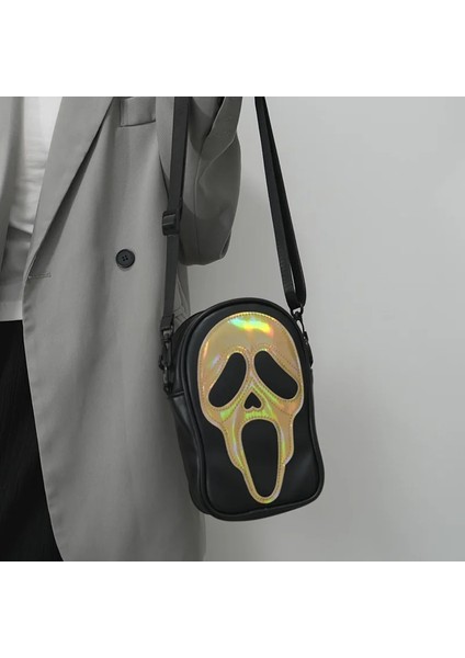 Lazer Altın 17 8 23 cm Miyagawa Çapraz Vücut Çanta Erkekler ve Kadınlar Için Kore Versiyonu Niş Komik Lazer Hayalet Kafatası Tek Omuz Telefon Küçük Çantalar (Yurt Dışından) fırsatları