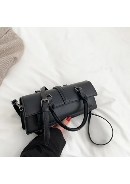 Siyah 28CMX12CMX6CM Bahar Moda Küçük Çanta ve Çantalar Tasarımcı Kadın Omuz Çantası Katı Pu Deri Crossbody Çanta Klasik Kadın El Çantası (Yurt Dışından)