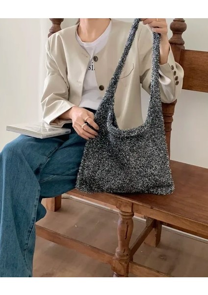 Siyah 35CMX32CMX2CM Sol Taraf Büyük Yumuşak Gümüş Omuz Çantaları Kadınlar Için 2023 Kış Tasarımcısı Moda Çanta ve Çantalar Trend Koltukaltı Hobo Çanta (Yurt Dışından)