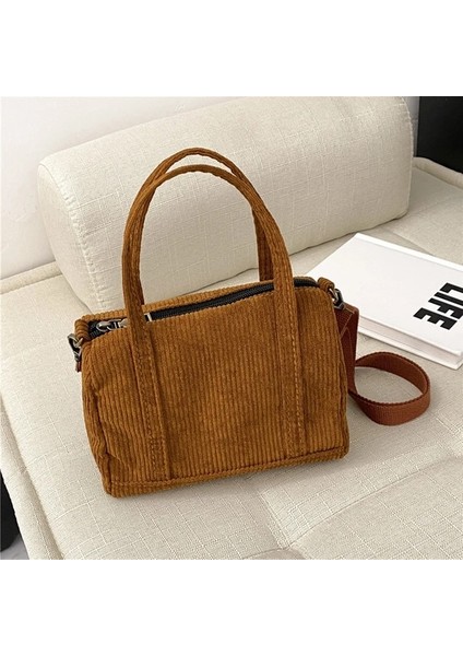 Kahverengi Kadife Crossbody Çanta Büyük Kapasiteli Kadın Omuz Çantaları Moda Basit Rahat Taşınabilir Eğlence Çantaları Hafta Sonu Tatili Için (Yurt Dışından)