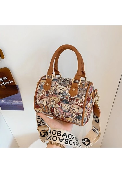 Kahverengi Işık Lüks Kıdemli Sense Taşınabilir, Moda Boston Yastık Çanta, Bir Omuz Çapraz Vücut, Kadınlar Için Sevimli Ayı Desen Çanta (Yurt Dışından)