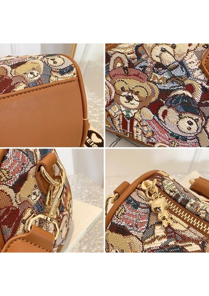 Kahverengi Işık Lüks Kıdemli Sense Taşınabilir, Moda Boston Yastık Çanta, Bir Omuz Çapraz Vücut, Kadınlar Için Sevimli Ayı Desen Çanta (Yurt Dışından) modelleri